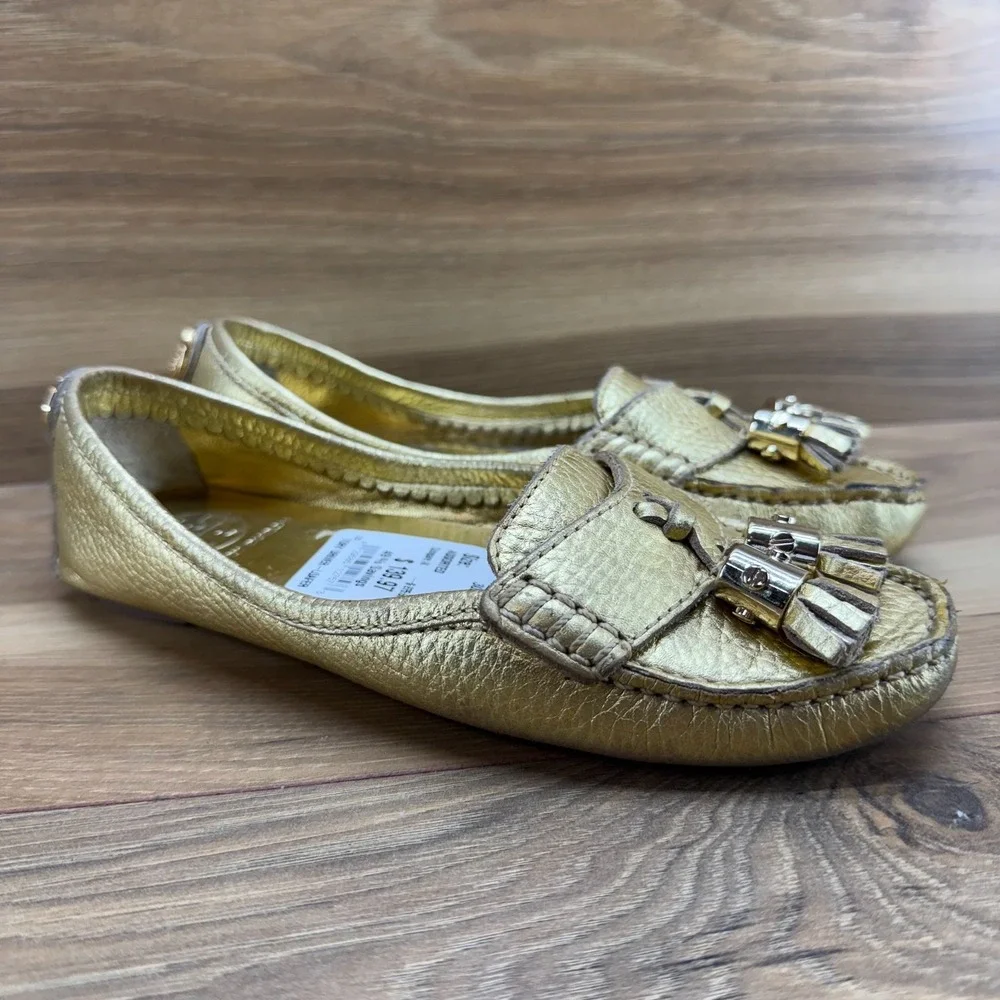 Tory Burch Lawrence Gold Flats Womens‎ 5 Tassel Loafers